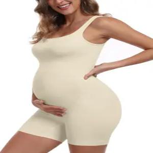 올치 여성 임산부 운동 롬퍼 심리스 골지 스퀘어 넥 임신 점프수트 여름 민소매 요가 바디수트 반바지