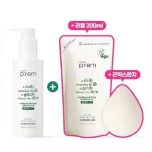 메이크프렘 모이스처 비건 클렌징밀크 200ml+리필 200ml+곤약스펀지