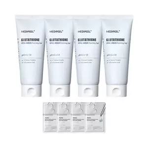 [큐템]메디필 글루타치온 아쿠아 젤 폼클렌저 150ml x4 + AHC 순면마스크 4매(랜덤)