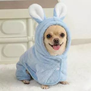 작은 강아지 고양이를 위한 목욕 가운 초흡수 타월 후드 랩 샤워 후 반려동물 그루밍 용품 블루XS