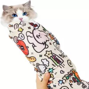하슬릭킷 고양이 그루밍 랩 스트레스 없는 손톱 다듬기 및 을 위한 자가 접착 부리토 부드럽고 기계 세척이