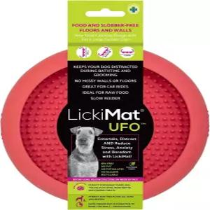 새로운 리키매트 UFO 핑크 목욕 샤워 및 그루밍 방해 요소 천연 고무 대형 드리블 캐처 디자인 슬로우 피더