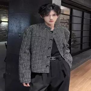 남자 가을 캐주얼 패드 숏 톱 체크 정장재킷 차이나 재킷 스몰 아우터 정장 admr3