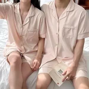 스미스테일러 솔리드 소프트 반팔 커플 잠옷 세트