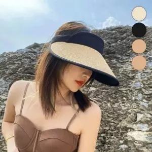 여성썬캡 차단 썬캡 라피아햇 자외선 밀짚모자 모 라피아 여성썬캡 햇 라탄썬캡 밀짚썬캡
