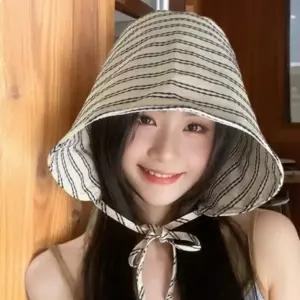 여성 여름 벙거치 스트라이프 챙 버킷햇 모자 벙거지 햇 버킷 여름 남자 남성 해솜자 천