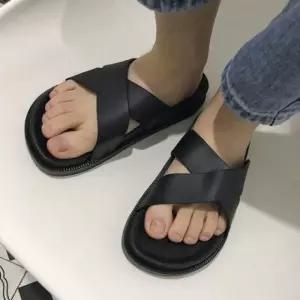 남여 블랙 데일리 발편한 여름 무지 샌들 쪼리 샌들 남여
