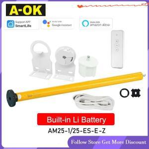 A-OK AM25 투야 지그비 스마트 튜블러 모터 DC 롤러 블라인드 리튬 배터리 RF433 커튼 38mm 튜브용 알렉사