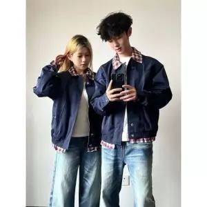 원더우면 남친 남색 가을 빈티지 투피스 코트 자켓 해링턴 커플 체크 휴가 OPH3