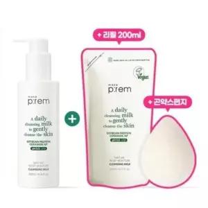 메이크프렘 모이스처 비건 클렌징밀크 200ml+리필 200ml+곤약스펀지