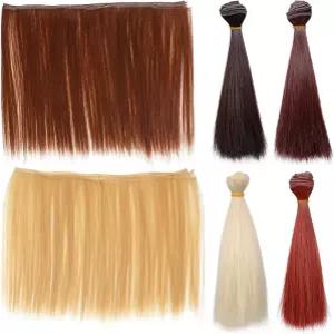 VILLASE 6pcs 스트레이트 인형 헤어 익스텐션 - 공예용 6가지 색상 합성 위브 고온 섬유 DIY 가발 제작