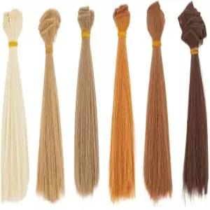 DICOSMETIC 6Pcs 6가지 색상의 인형 가발 머리카락 15cm 곧게 뻗은 짧은 고온 섬유 위프트 제작 키트 연장