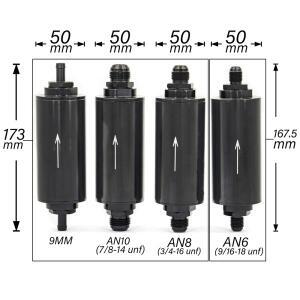 알루미늄 OD 2 인치 연료 필터 E85 스테인레스 스틸 100 마이크론 강철 요소 AN6 9MM 어댑터 피팅