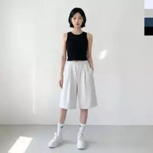 밴딩 트레이닝 핀턱 반바지 1002W AGG 여자 5부 와이드