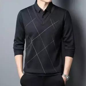 코아픽샵 남성 가을 캐주얼 투피스 솔리드 칼라 휴가 키작남 아빠 상의 티 셔츠 긴팔 꾹3