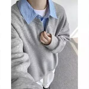 코아픽샵 남자 캐주얼 이너 투피스 빅사이즈 키작남 셔츠 가짜 칼라 봄가을 솔리드 맨투맨 꾹3