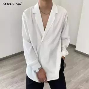 코아픽샵 남성용 스타일리스트 셔츠 키작남 럭셔리 긴팔 솔리드 가을옷 금욕계 멋쟁이 정장 꾹3