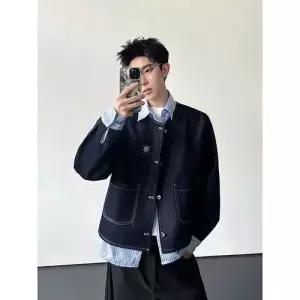 코아픽샵 남자 가을 투피스 고지감 키작남 셔츠 라이트 패드 재킷 솔리드 럭셔리 칼라 꾹3