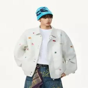 코아픽샵 남자 빈티지 캐주얼 가을 바람막이 상의 꽃 점퍼 재킷 자수 남녀 코트 키작남 커플 꾹3