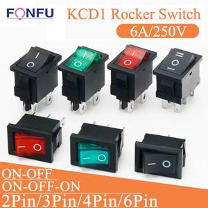 보트 자동차 로커 스위치, KCD1 2 핀, 21x15mm, 6A, 250VAC, 전원 단추 라이트 포함, 레드 그린 블랙, 3 4