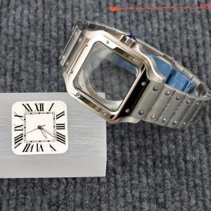 38mm NH35 시계 케이스 사각형 스테인레스 스틸 스트랩 다이얼 및 손 방수 산토스 모드 무브먼트