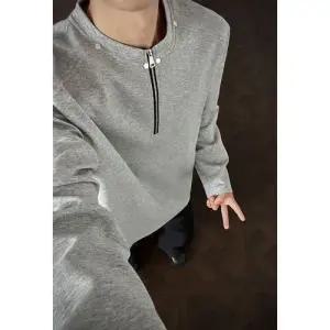 EAMT 가을 빈티지 남친 검정 반집업 맨투맨 상의 코트 YJ3