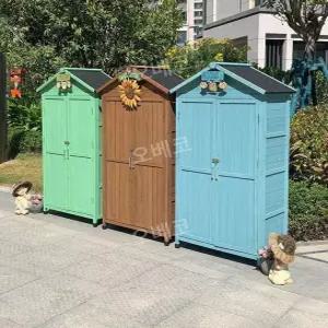 간이창고 조립식수납장 원목캐비닛 농기구보관함 옥상 정원 안뜰 야외 방수 대용량