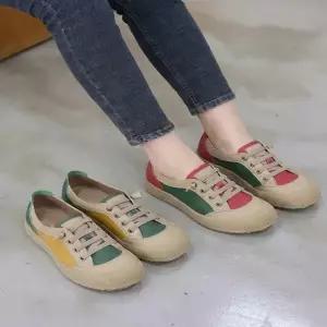 발레코어 여성 사계절 통굽 가죽 단화 데일리 키높이 스니커즈 129361
