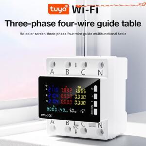 AC85-290V WiFi 전력계 KWS-306 삼상 에너지 미터 전류 보호기 컬러 스크린 가이드 레일 테이블 공장 사용