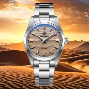ADDIESDIVE 남성용 모래 다이얼 쿼츠 시계 316L 스테인리스 스틸 AR 코팅 돔 유리 손목시계 100m 방수 36mm