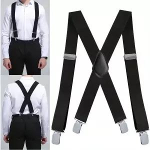 1pc 남성용 헤비 듀티 크고 키가 큰 멜빵 4 개의 강력한 클립 조정 가능한 탄성 바지 교정기 스트랩 벨트