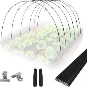 36PCS 가든 후프 성장 터널 키트 - 8피트 녹슬지 않은 유리섬유 아치(플라스틱 코팅 포함 6세트)로 침대