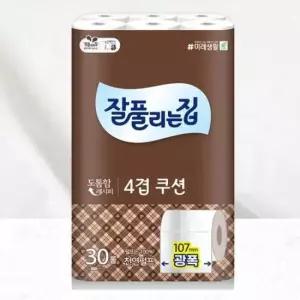 화장지 잘풀리는집 4겹 쿠션 무형광 롤 티슈 30롤