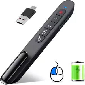 에어 마우스 컨트롤이 있는 다이노스트라이크 무선 프레젠터 리모컨 충전식 USB A C 프레젠테이션 클리커