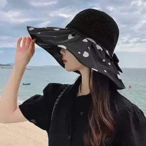 여자 중년 엄마 바캉스 휴양지 도트 와이드 썬 바이저 여성여름모자종류
