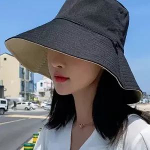 양면투톤 턱끈 벙거지 접이식 와이드모자 블랙/베이지 햇빛차단모자
