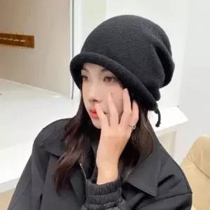 뜨개모자니트모자 여자 연예인 모자 끈 조절 도톰 두건 니트 비니 코디