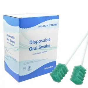 MUNKCARE 일회용 덴티프리스 처리 구강 관리 스펀지 면봉 개별 포장 150개(다크 그린)