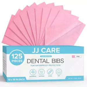 JJ CARE 치과용 턱받이 125팩 - 13인치 x 18인치 핑크 3겹 방수 속눈썹 연장용 일회용 네일 아트용 환자용
