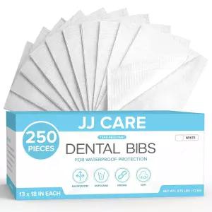 JJ CARE 치과용 턱받이 250팩 - 13인치 x 18인치 흰색 3겹 방수 속눈썹 연장용 일회용 네일 아트용 환자용