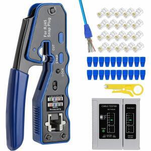 RJ45 CAT6 크림핑 툴 키트패스 스루 커넥터, 부츠 및 테스터 포함 Cat5e UTP 이더넷 케이블용