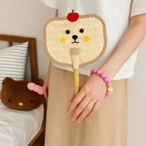 [하프클럽/]귀여운 표정 야생초 부채 곰돌이 손부채 수제부채