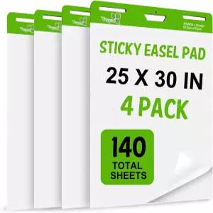 끈적끈적한 이젤 패드 25인치 x 30인치 4장/팩 140장 사무실 및 교실용 대형 흰색 용지 교사용 플립 차트