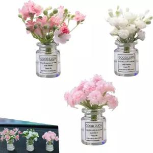 Ypoyney 3 PCS 미니 데이지 플라워 자동차 액세서리 여성용 귀여운 유리 꽃병 대시보드 장식 재미있는 인조