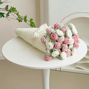 크로셰 꽃다발 던지기 담요 장미꽃이 그려진 수제 니트 여자친구 엄마의 날 발렌타인 결혼 기념일 생일