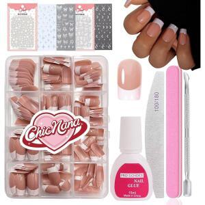 프렌치 페이스 네일 키트 로 네일을 눌러 0Pcs 정사각형 페이크 팁 다크 컬러 광택 풀 커버 Women and Girls 매니큐어 짧은 사각형다크