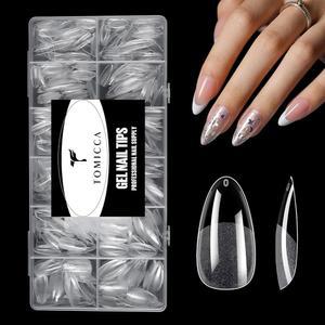 TOMICCA 네일 팁 클리어 아크릴 0Pcs 페이크 미디엄 아몬드 프리쉐이프 젤 용 인조 12 사이즈