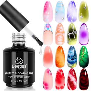 비틀즈 블루밍 젤 15ml 투명 UV 레드 블라썸 폴리시 케어 대리석 스톤 수채화 플로럴 프린트 DIY 네일 아트 디자인 매니큐어