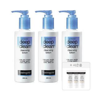 뉴트로지나 딥클린 클렌징 로션 200ml, 3개+증정(젠틀폼 클렌저 10g, 3개)