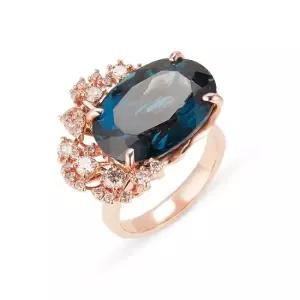 도로시 14k 마린 런던블루토파즈 다이아몬드 반지총 15CT